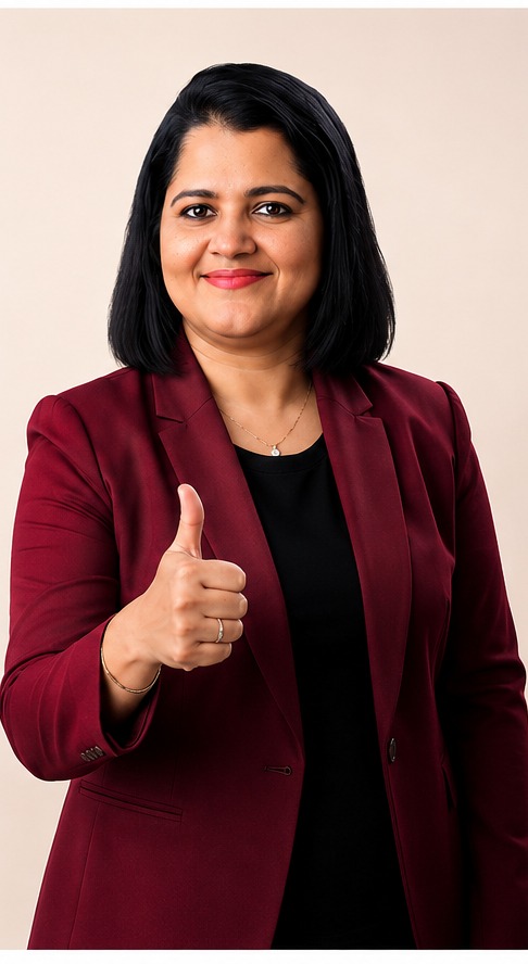 Shobha Raj giving a thumbs up, Founder of HeartSpeak Academy